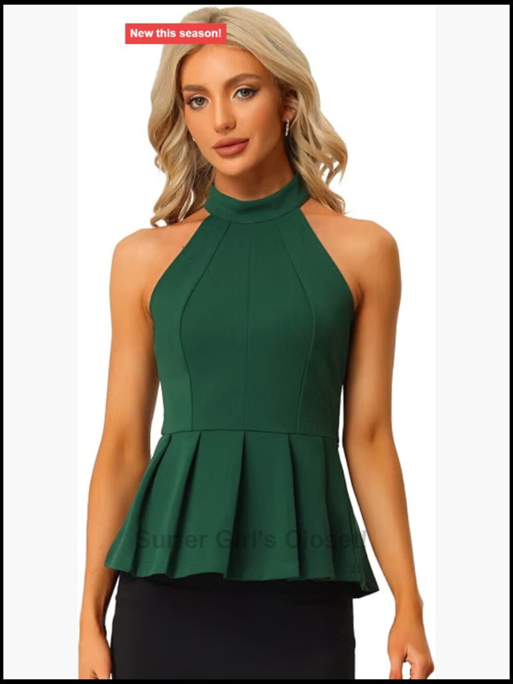 Sleeveless Halter Peplum Blouse Top Pleated Front Workwear Tank